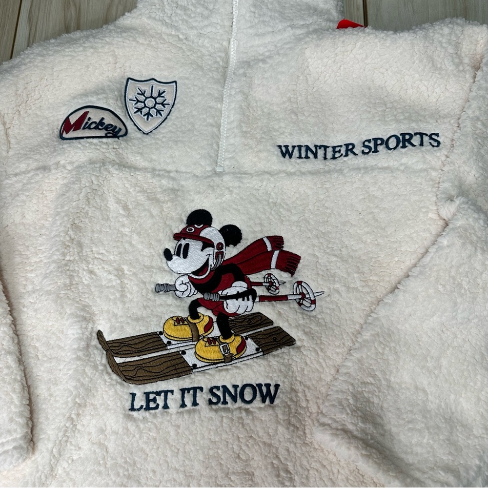 Disney Women's Mickey Mouse Ski Sherpa Quarter-Zip Sweater‎ Pullover Size XS New - Picture 2 of 13